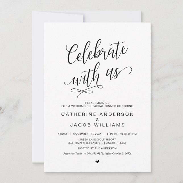 Convites Jantar de Rehearsal de Casamento, Simples Elegante (Frente)