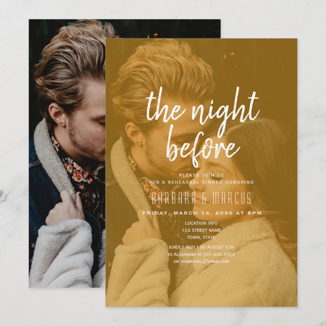 Convites Jantar de Rehearsal de Foto Laranja (Frente/Verso)