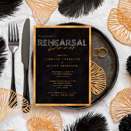 Convites Jantar de Rehearsal de Luxo Chic Black Gold Weddin