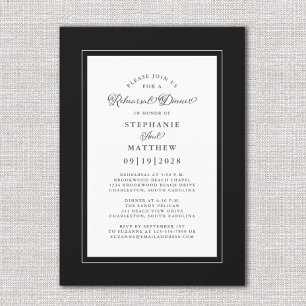Convites Jantar de Rehearsal de Noivado Preto e Branco Eleg
