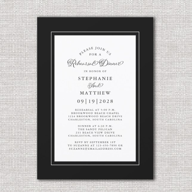 Convites Jantar de Rehearsal de Noivado Preto e Branco Eleg (Criador carregado)