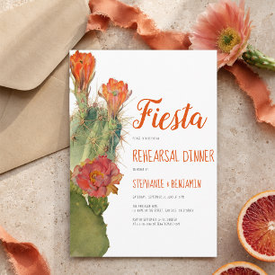 Convites Jantar de Rehearsal Fiesta Cacto Aquarela Floral