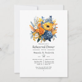 Convites Jantar de Rehearsal Floral Azul, Laranja e Amarelo