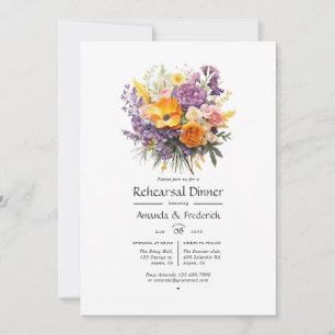 Convites Jantar de Rehearsal Floral Roxo, Laranja e Amarelo