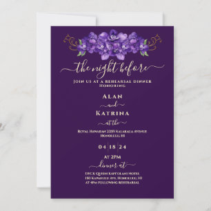 Convites Jantar de Rehearsal Floral Violeta Roxo Fundo Dour
