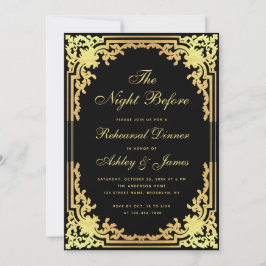 Convites Jantar de Rehearsal Preto Dourado Falso Elegante V