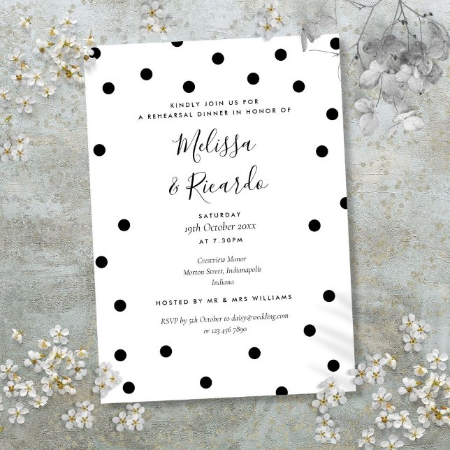 Convites Jantar de Rehearsal Preto e Branco Moderno (Modern Black and White Rehearsal Dinner Invitation)