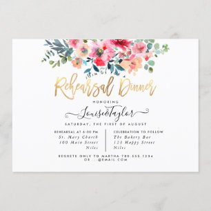 Convites Jantar de Rehearsal Rosas Vermelhas Ombre Aquarela