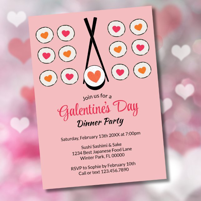Convites Jantar de Sushi do Dia de Galentine's Day no Dia d (Criador carregado)