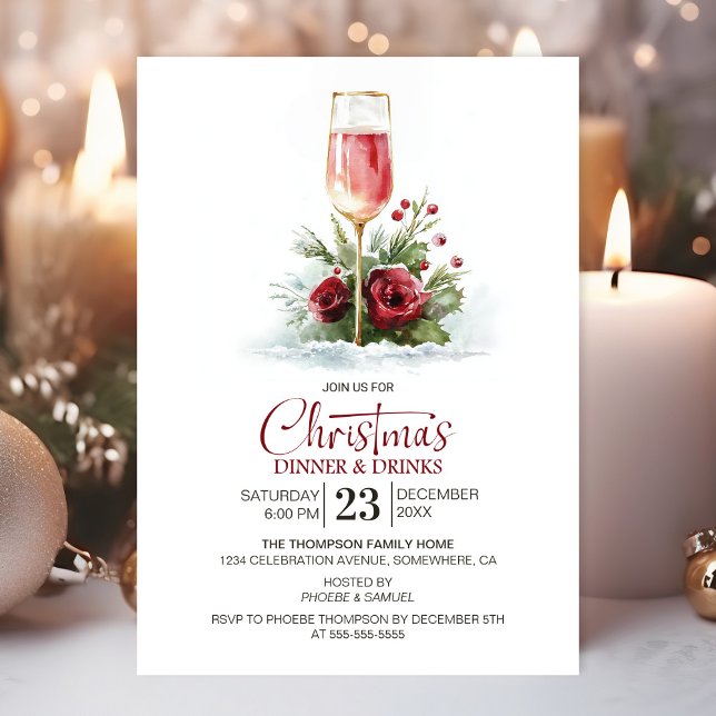Convites Jantar e Bebidas de Natal com Champanhe Rosado (Criador carregado)