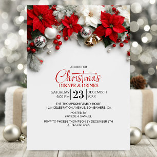 Convites Jantar e Bebidas de Natal com Poinsettia Moderna