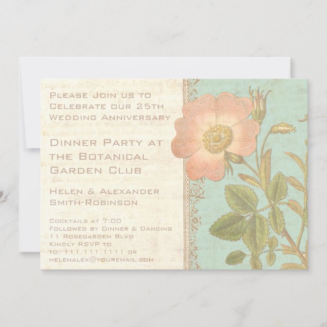 Convites Jantar Elegante de Aniversário de 25 Anos Rosa Vin (Frente)