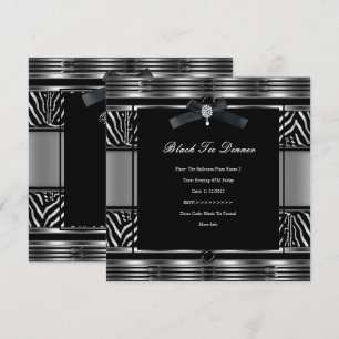Convites Jantar Elegante de Gravata Preta Zebra Prata preto