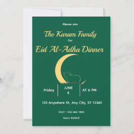 Convites Jantar Elegante Verde Dourado Eid al-adha 