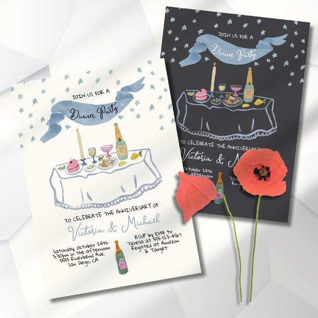 Convites Jantar festivo desenhado à mão e caprichoso (Criador carregado)