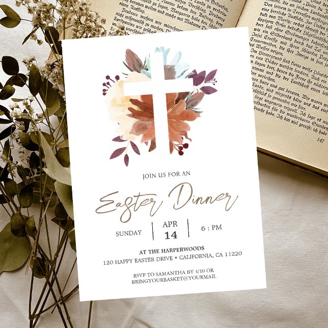 Convites Jantar Floral da Cruz Cristã da Primavera Páscoa (Criador carregado)