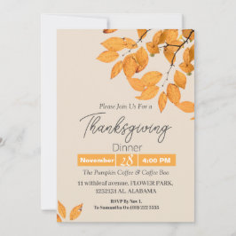 Convites Jantar Floral de Ação de Graças Simples e Elegante
