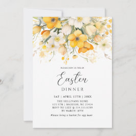 Convites Jantar Floral de Páscoa Moderno com Amarelo Primav