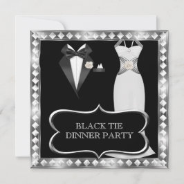 Convites Jantar Formal de Gala Branco Gravata Preta Hollywo