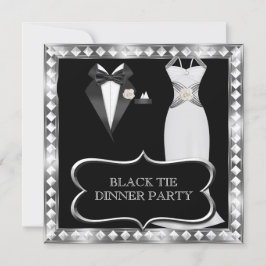 Convites Jantar Formal de Gala Branco Gravata Preta Hollywo