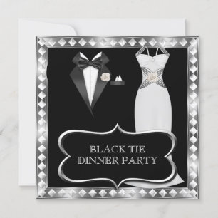 Convites Jantar Formal de Gala Branco Gravata Preta Hollywo
