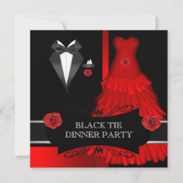 Convites Jantar Formal de Gala Branco Gravata Preta Vermelh