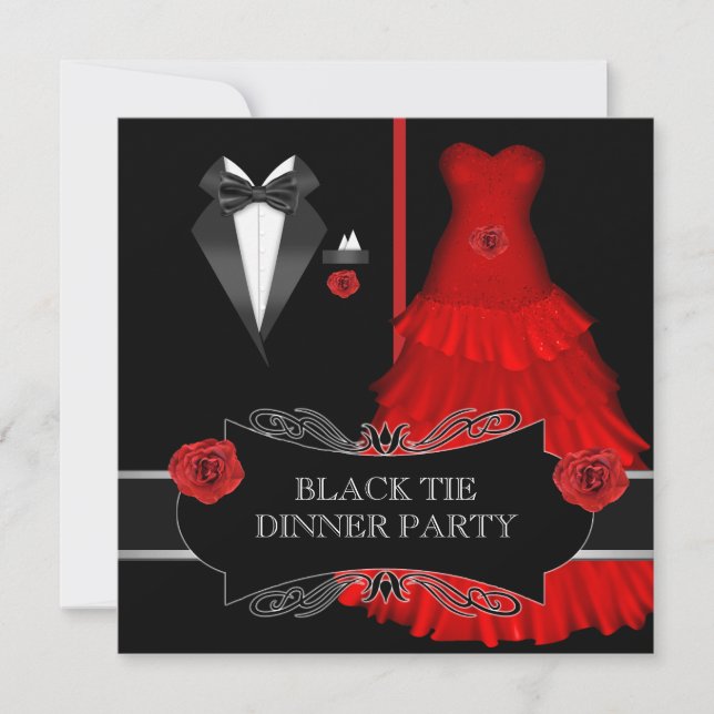 Convites Jantar Formal de Gala Branco Gravata Preta Vermelh (Frente)