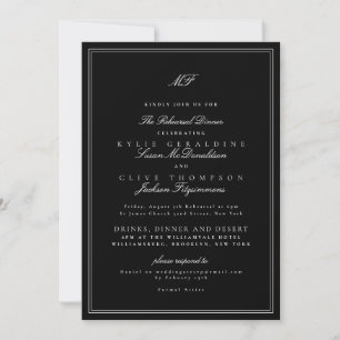 Convites Jantar Formal de Rehearsal de Casamento Preto e Br