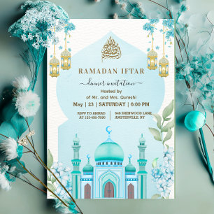 Convites Jantar Iftar da Mesquita em Aquarela Azul