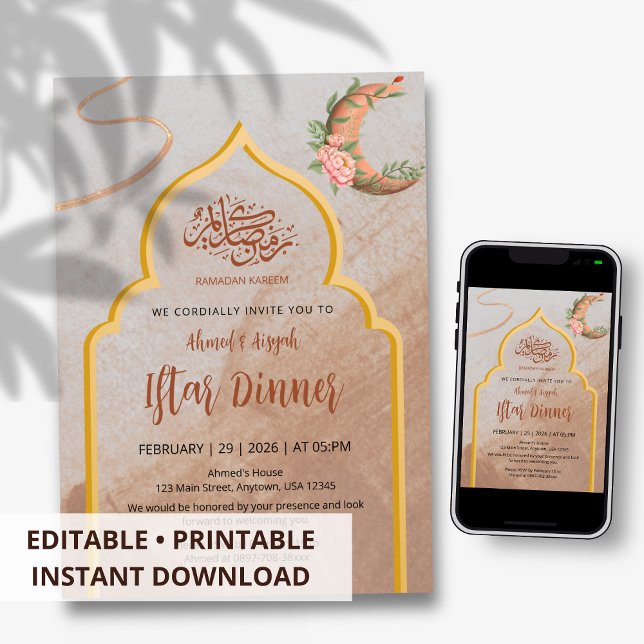 Convites Jantar Iftar Floral Boho Elegante Ramadan (Criador carregado)