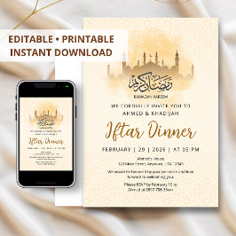 Convites Jantar Iftar Geométrico da Mesquita Silhueta Doura