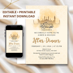 Convites Jantar Iftar Geométrico da Mesquita Silhueta Doura