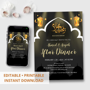Convites Jantar Iftar Silhueta da Mesquita Escura Moderna