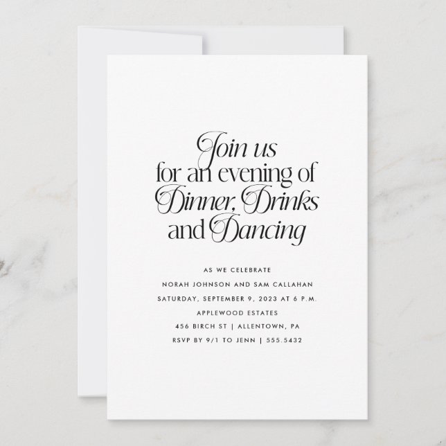 Convites Jantar Minimalista, Bebidas e Dança  (Frente)