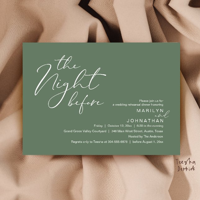 Convites Jantar Moderno de Véspera de Casamento (Modern Romantic The Night Before Wedding Rehearsal Dinner Invitation Card in Sage Green)