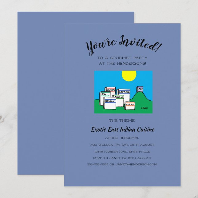 Convites Jantar ou Almoço Divertido para uma Festa Gourmet  (Frente/Verso)