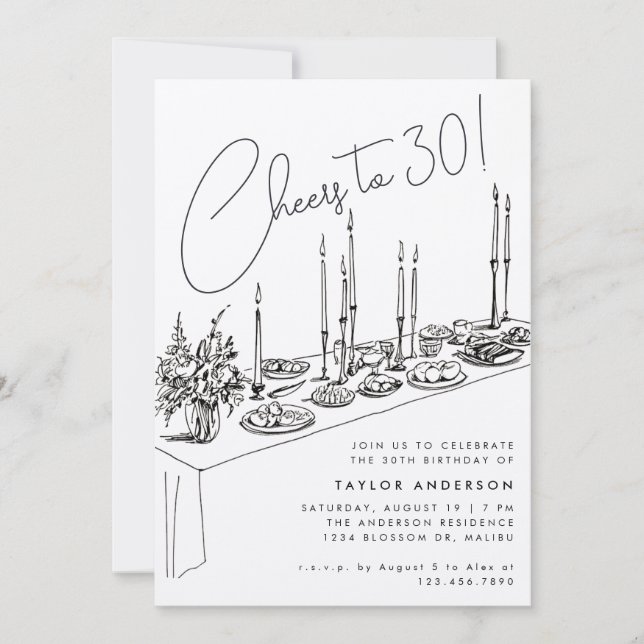 Convites Jantar Parte aniversário de 30 anos de Desenho de  (Frente)