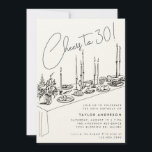 Convites Jantar Parte aniversário de 30 anos de Desenho de<br><div class="desc">Jante a Mesa Cheers para 30! Convite de festas aniversário de 30 anos de Desenho Mão</div>