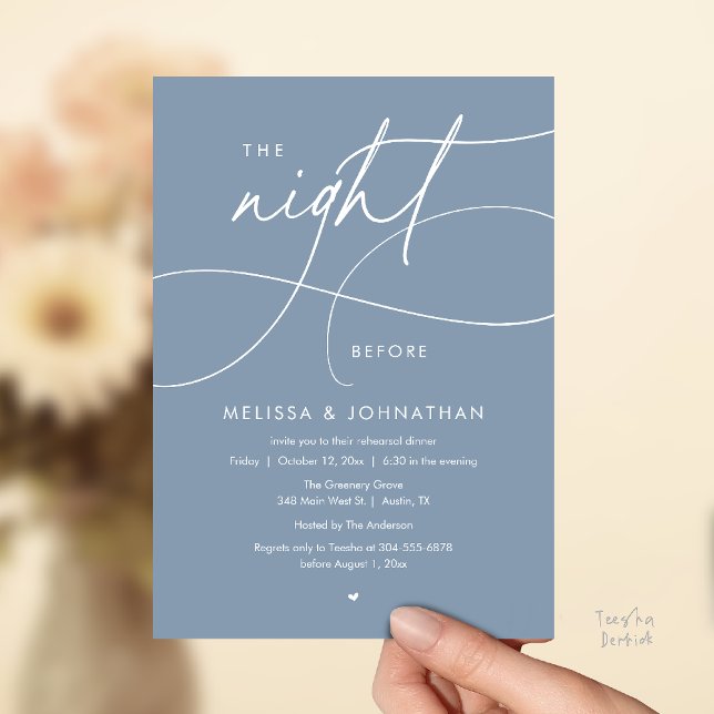 Convites Jantar Romântico na Véspera do Ensaio de Casamento (Romantic The Night Before Wedding Rehearsal Dinner Invitation card in dusty blue)