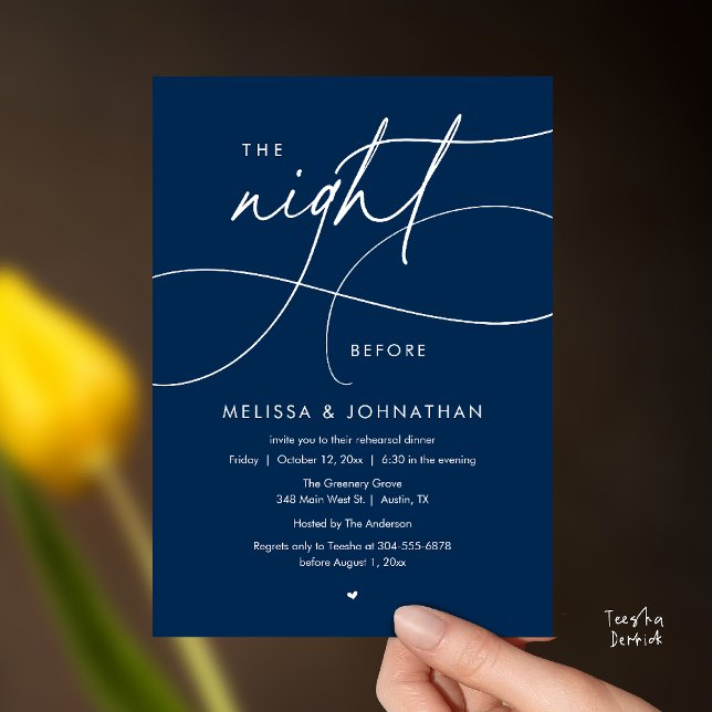 Convites Jantar Romântico na Véspera do Ensaio de Casamento (Romantic The Night Before Wedding Rehearsal Dinner Invitation card in navy blue)