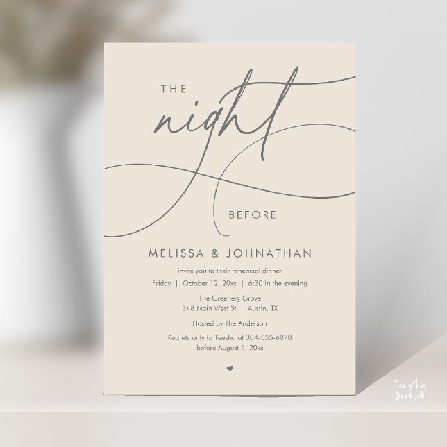 Convites Jantar Romântico na Véspera do Ensaio de Casamento (Romantic The Night Before Wedding Rehearsal Dinner Invitation card in cream grey)