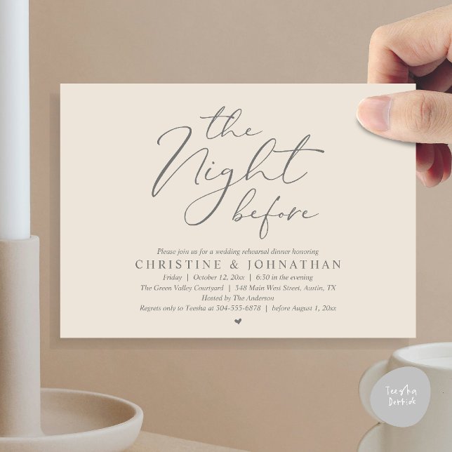 Convites Jantar Romântico na Véspera do Ensaio de Casamento (The Night Before Wedding Rehearsal Romantic Dinner Invitation Card in Cream Grey)