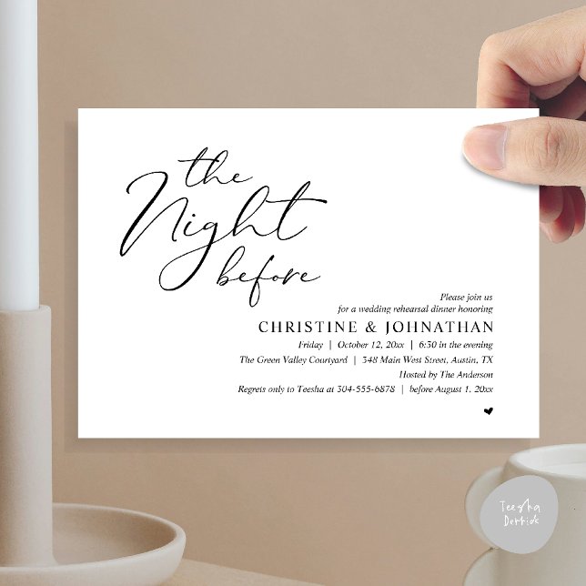 Convites Jantar Romântico na Véspera do Ensaio de Casamento (The Night Before Wedding Rehearsal Romantic Dinner Invitation Card in Black and White)