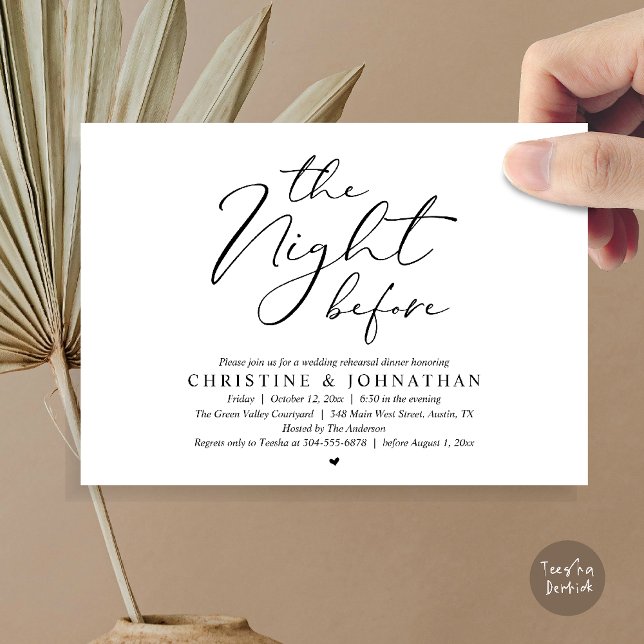 Convites Jantar Romântico na Véspera do Ensaio de Casamento (The Night Before Wedding Rehearsal Romantic Dinner Invitation Card in Black and White)