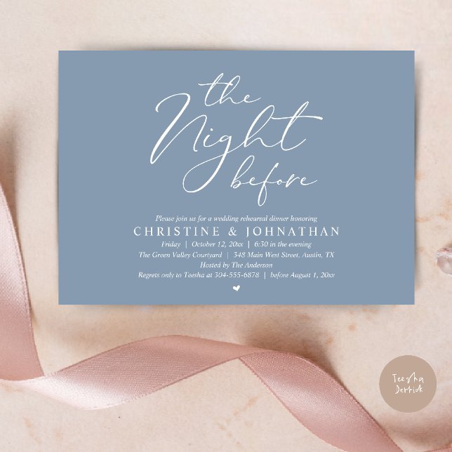 Convites Jantar Romântico na Véspera do Ensaio de Casamento (The Night Before Wedding Rehearsal Romantic Dinner Invitation Card in Dusty Blue)