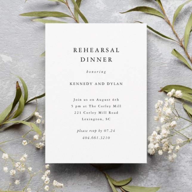 Convites Jantar Simples de Rehearsal de Casamento Preto e B (Simple elegant typography wedding rehearsal dinner invitations.)