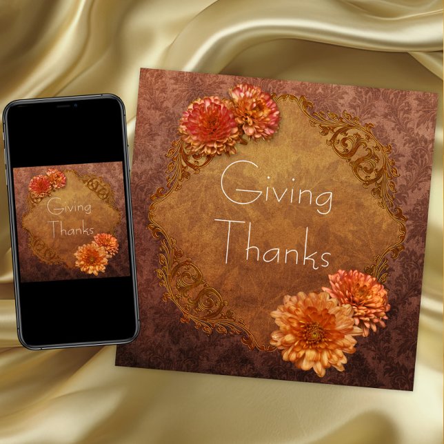 Convites Jantas de Ação de Graças Brown Damask (Thanksgiving dinner invitations. Digital download and printed invitations available.)