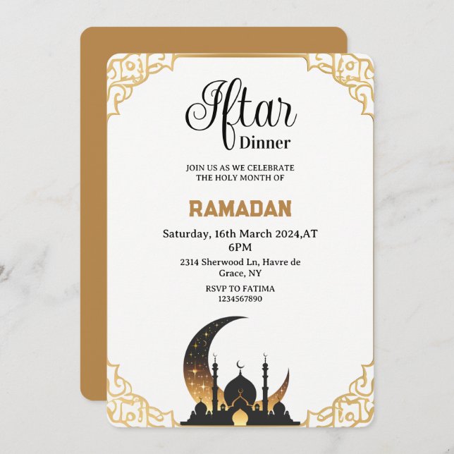 Convites Janto Beige Iftar Ramadan 2025 (Frente/Verso)