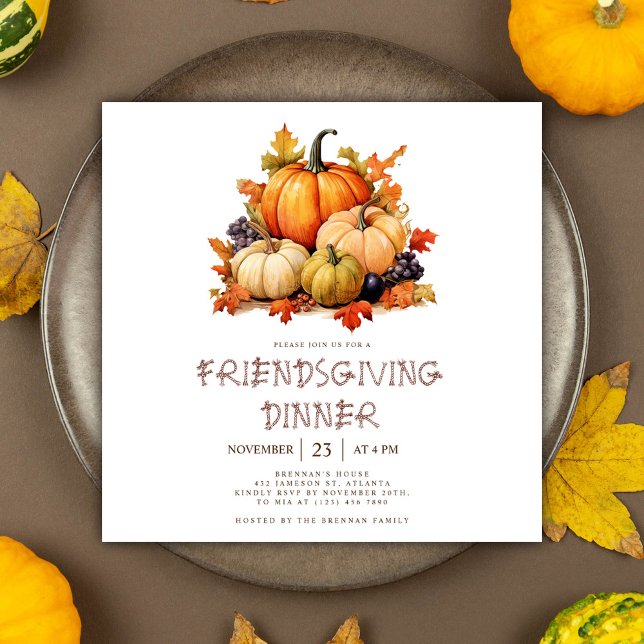Convites Janto Bonito de Amizade à Abóbora (Cute Pumpkin Friendsgiving Dinner Invitation)