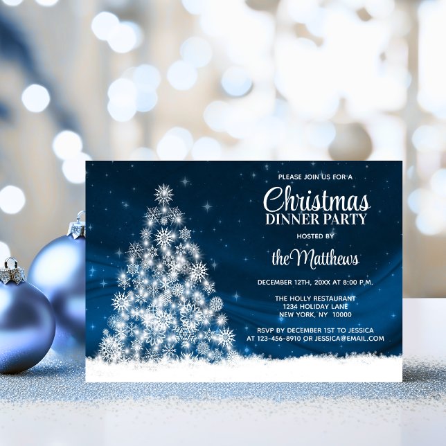 Convites JANTO CHRISTMAS - Árvore azul de luzes brancas (CHRISTMAS DINNER PARTY Blue White Lights Tree Invitation)